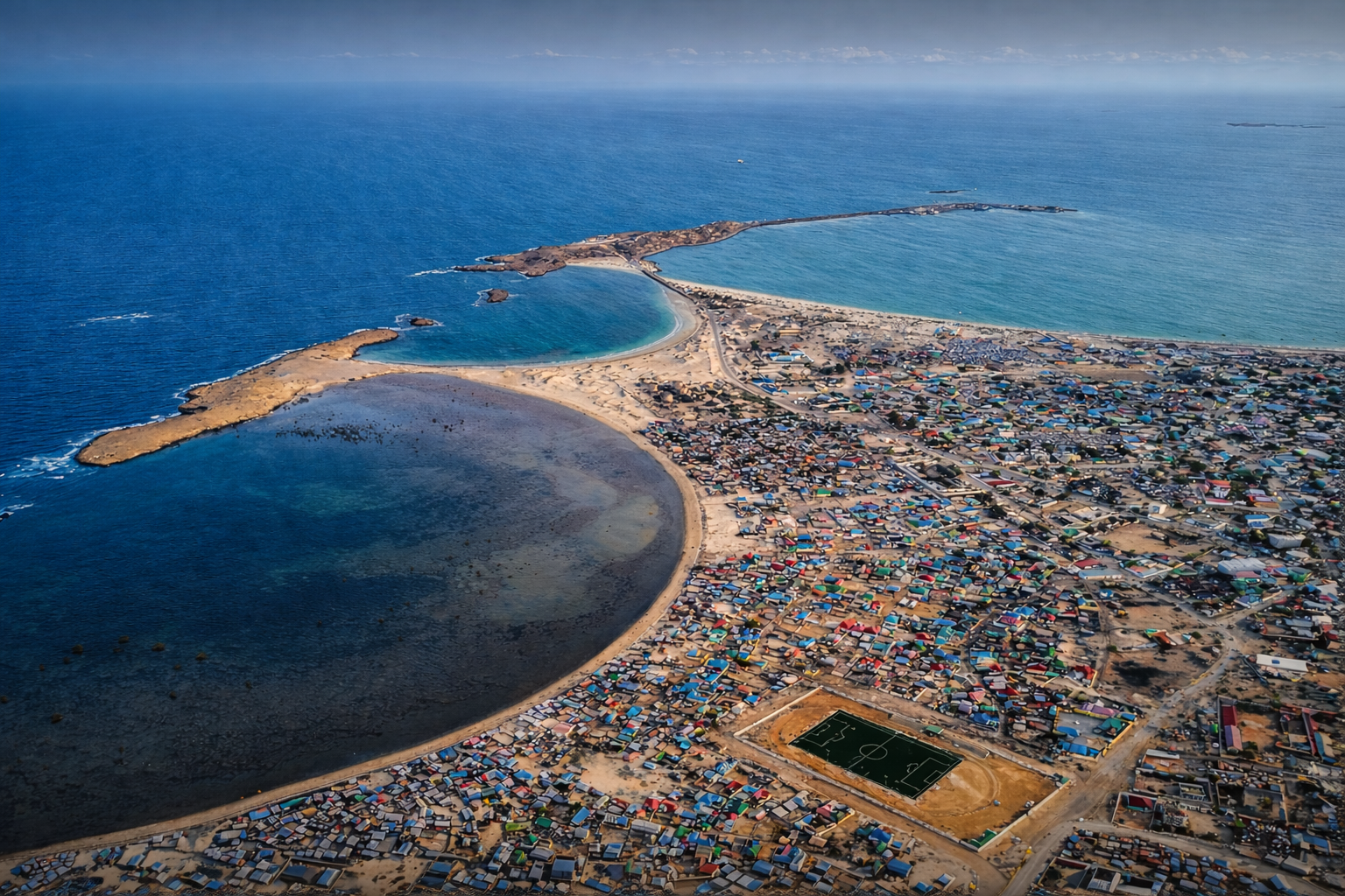 A camel standing in a vast golden grassland under a partly cloudy blue sky with distant mountains on the horizon.